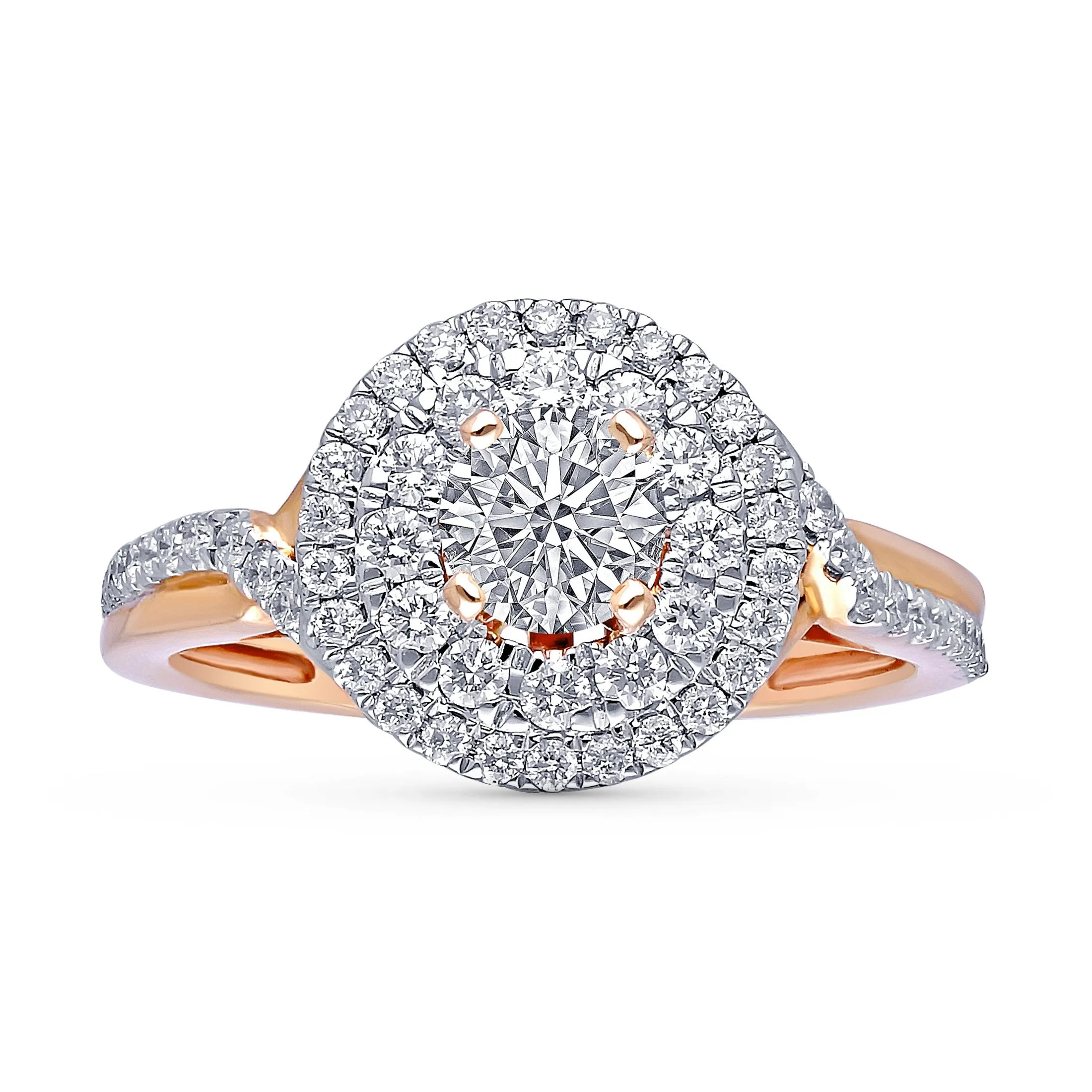 Kallati Eternal Double Round  Halo Diamond Engagement Ring in 14K Rose Gold