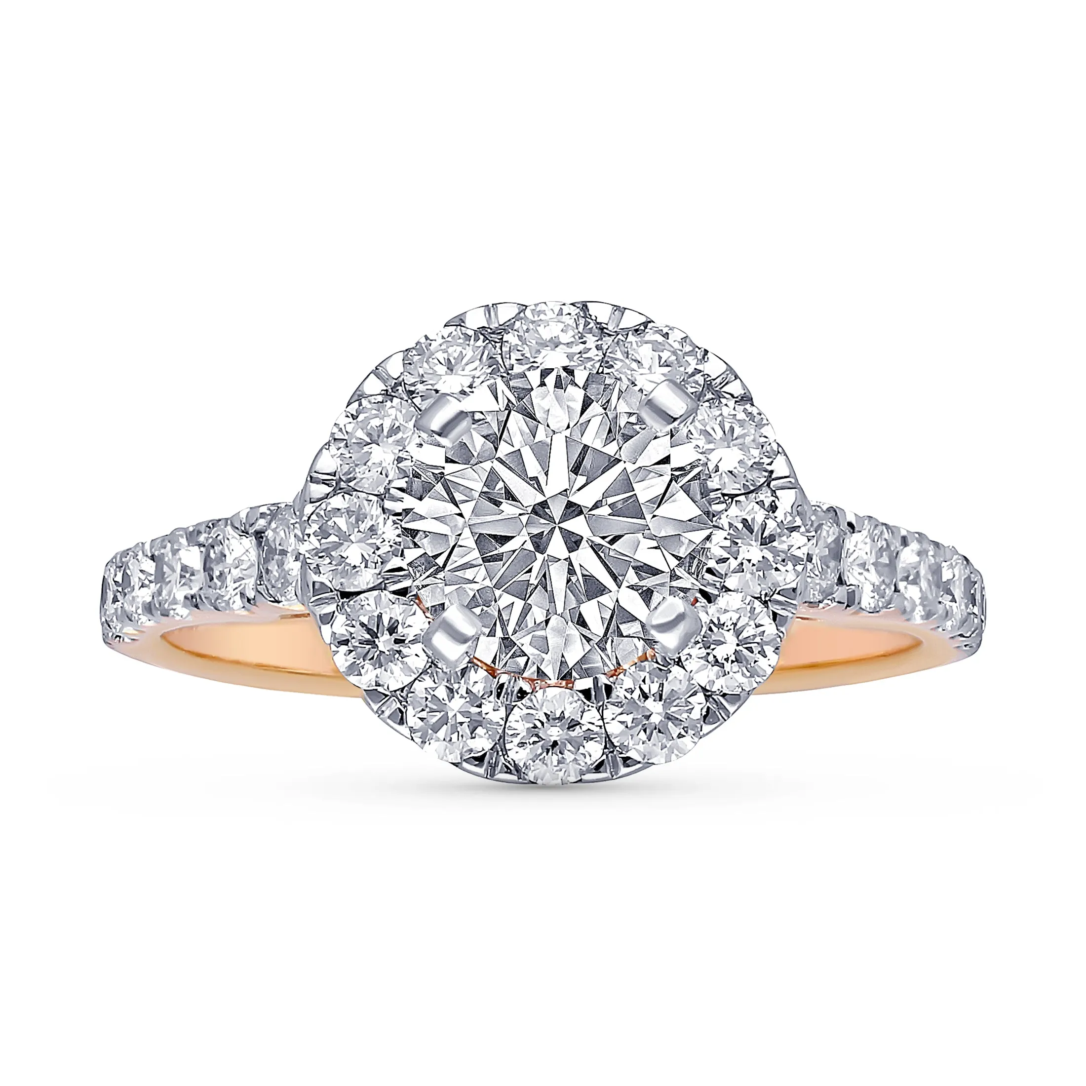 Kallati Eternal Round Halo Diamond Engagement Ring in 14K Rose Gold