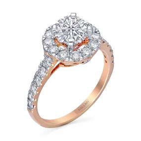 Kallati Eternal Round Halo Diamond Engagement Ring in 14K Rose Gold