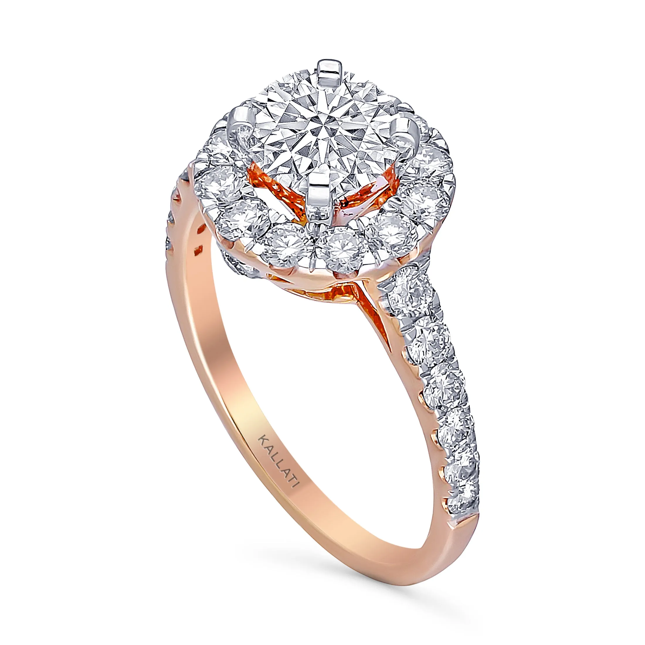 Kallati Eternal Round Halo Diamond Engagement Ring in 14K Rose Gold