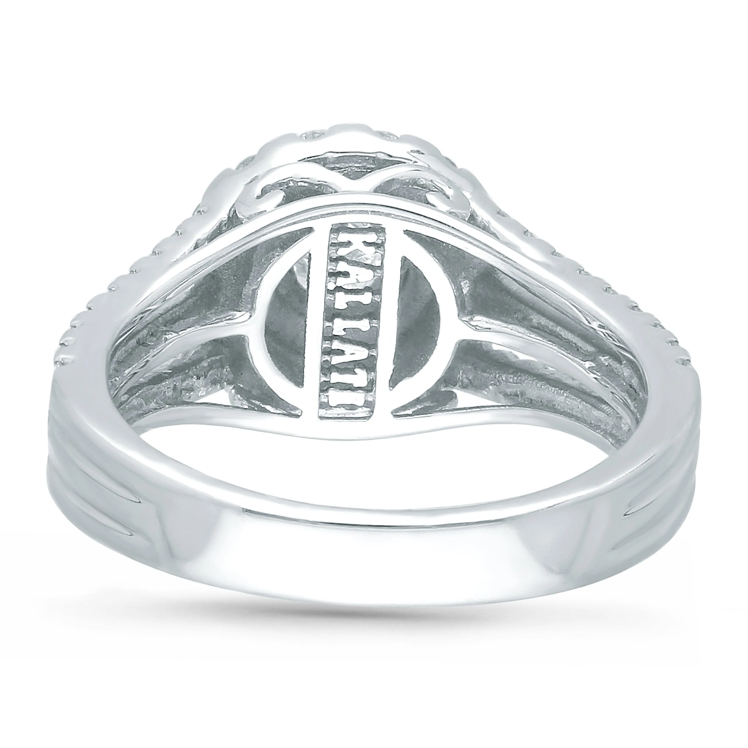 Kallati Eternal Triple Shank, Round Halo Diamond Engagement Ring in 14K White Gold