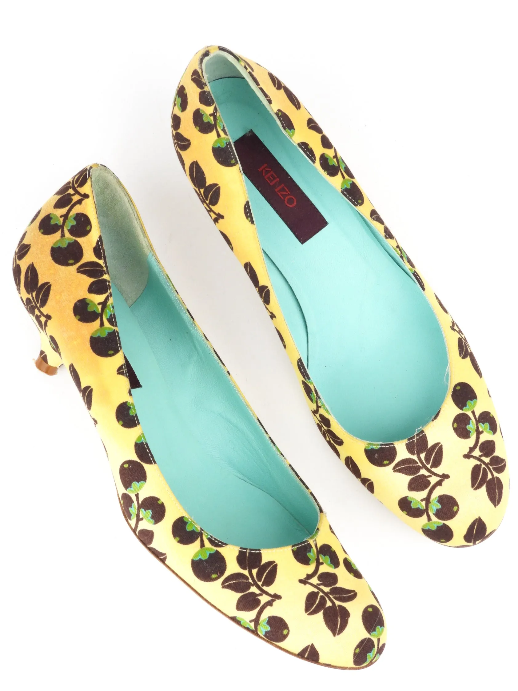 Kenzo Yellow and Brown Grapevine Print Kitten Heels - 40