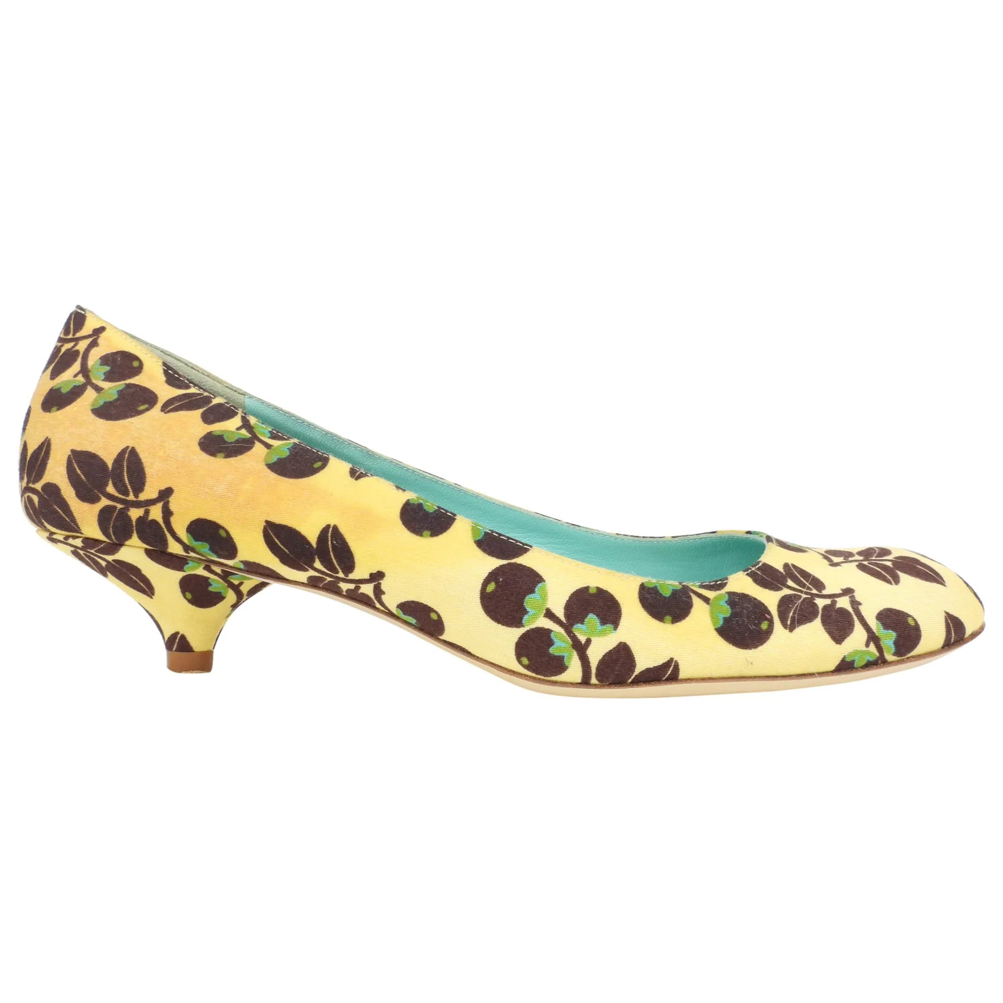 Kenzo Yellow and Brown Grapevine Print Kitten Heels - 40