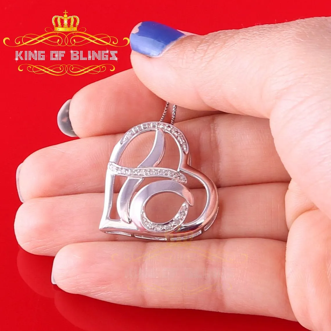 King Of Bling's 0.10ct Real Diamond Valentine Special HEART Pendant 925 Sterling Silver White