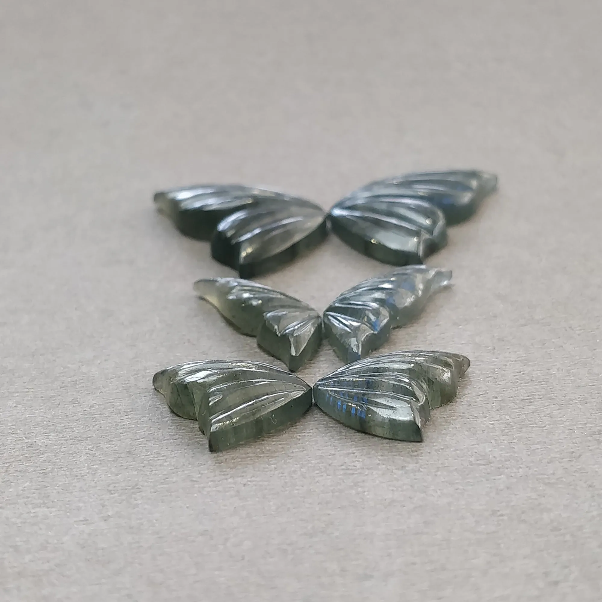 LABRADORITE Gemstone Carving : 36.40cts Natural Untreated Unheated Labradorite Hand Carved Butterfly 15.5*11.5mm - 24*14.5mm 3Pairs Sets