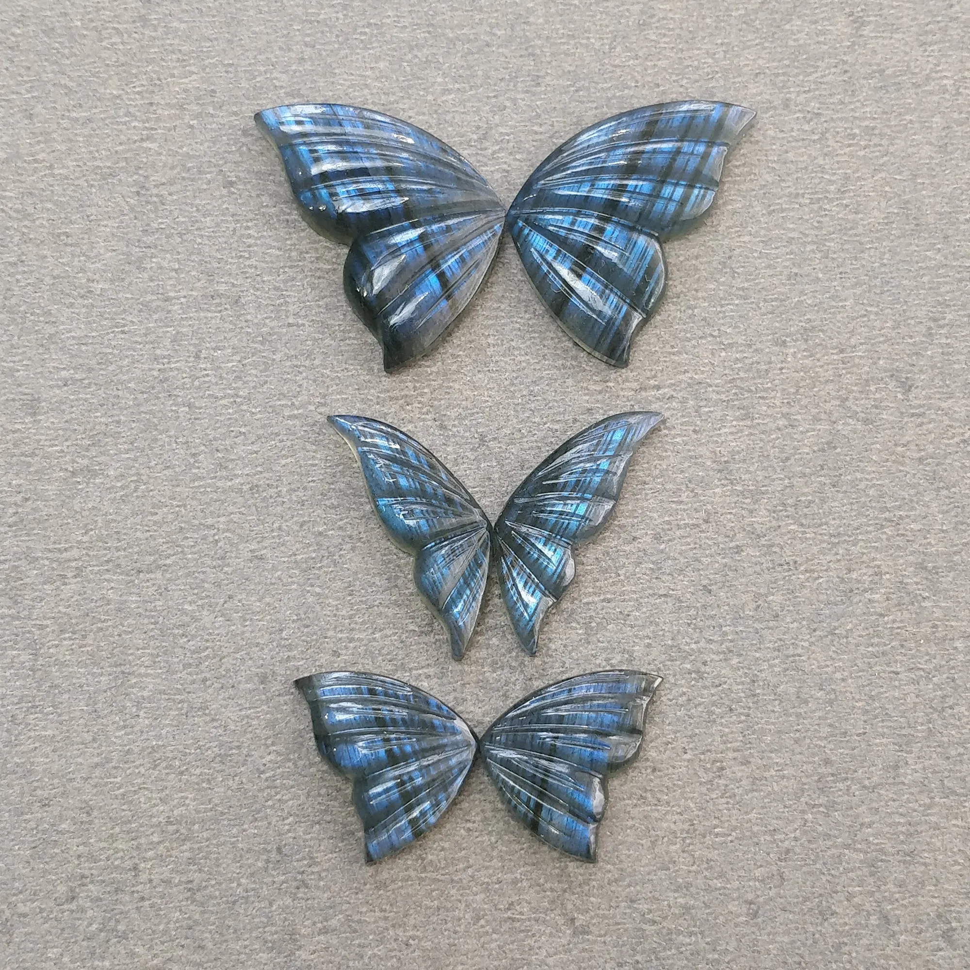 LABRADORITE Gemstone Carving : 36.40cts Natural Untreated Unheated Labradorite Hand Carved Butterfly 15.5*11.5mm - 24*14.5mm 3Pairs Sets