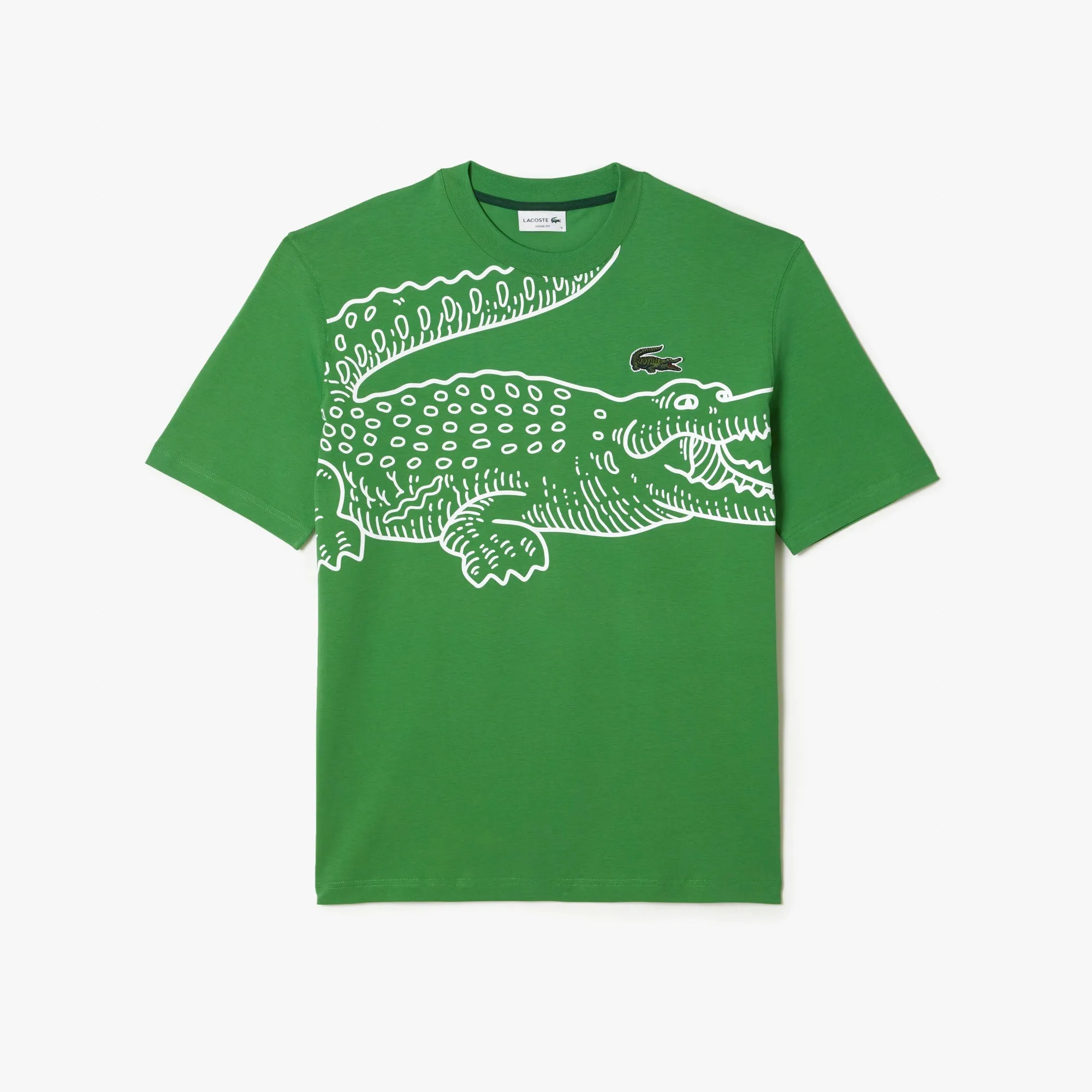 LACOSTE Men’s Crew Neck Loose Fit Crocodile Print T-Shirt