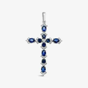 Large Blue Sapphire & Diamond Cross Pendant