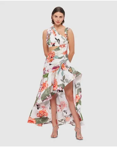 Leo Lin Tyler Asymmetric Gown - Lush Print White