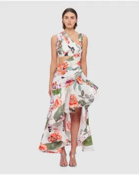 Leo Lin Tyler Asymmetric Gown - Lush Print White