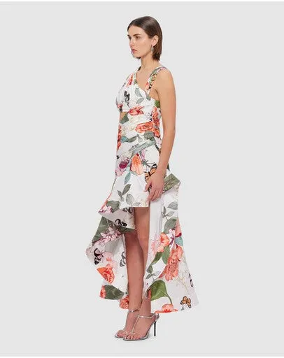 Leo Lin Tyler Asymmetric Gown - Lush Print White