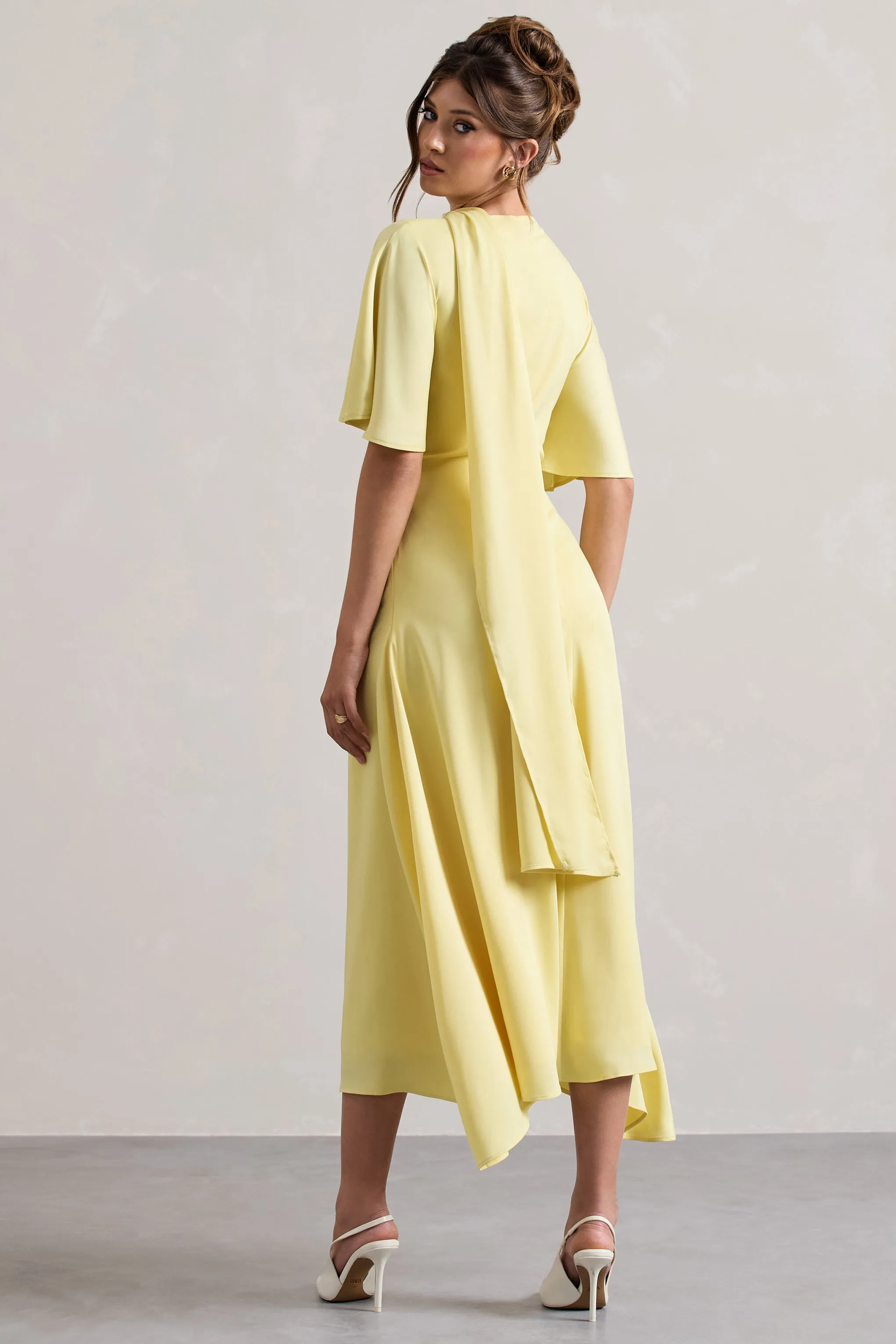 Lisette | Lemon Asymmetric Flutter-Sleeve Maxi Dress