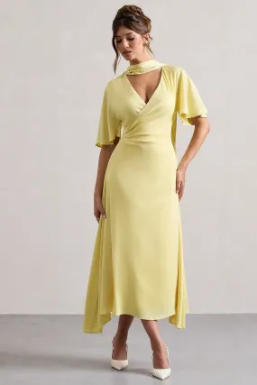 Lisette | Lemon Asymmetric Flutter-Sleeve Maxi Dress