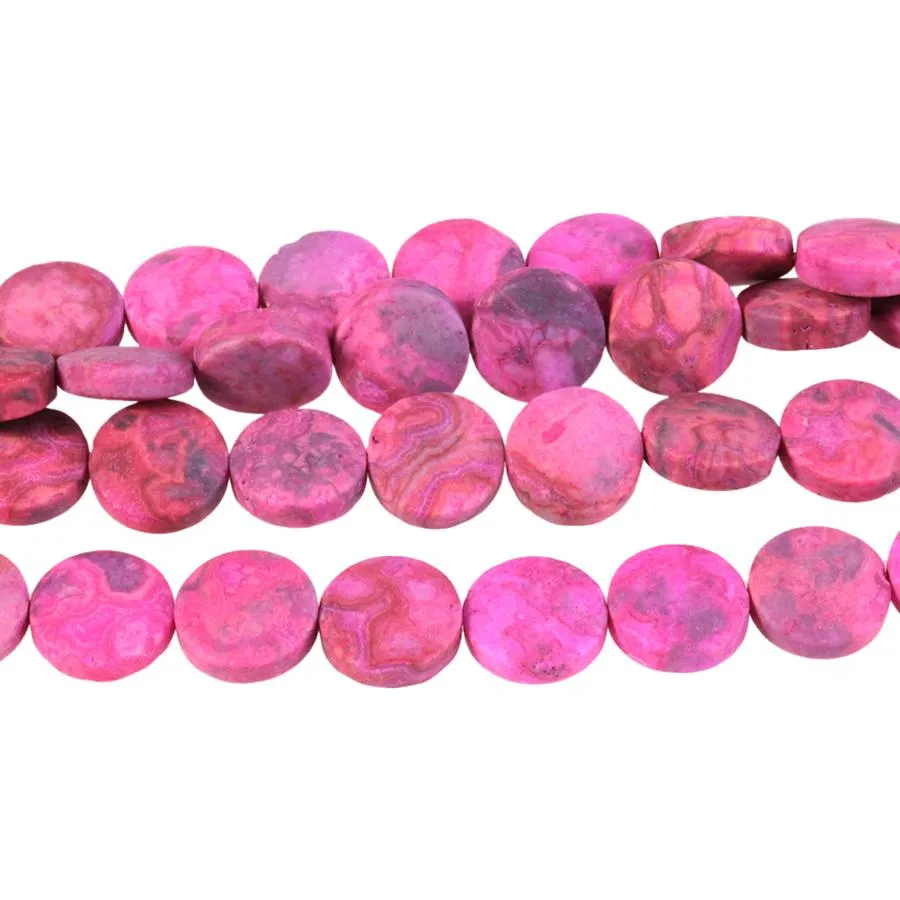 MATTE Pink Crazy Lace Agate 12mm Coin 8-Inch - CLEARANCE