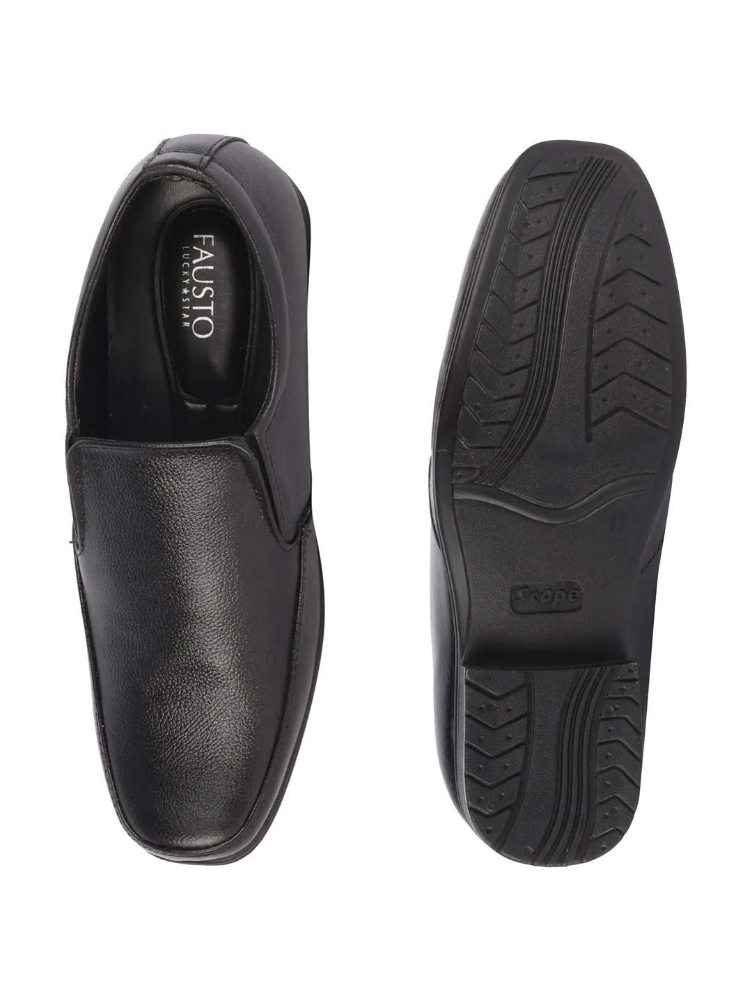 Men Black Genuine Leather Formal Office Work Broad Feet Slip On Shoes with Comfort EVA Pad Insole