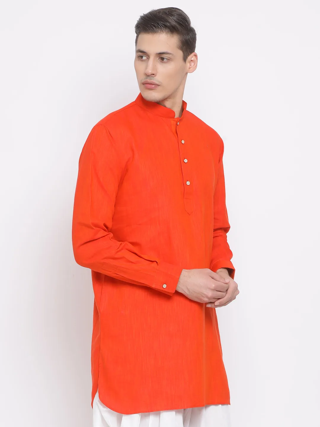 Men's Red Cotton Blend Kurta