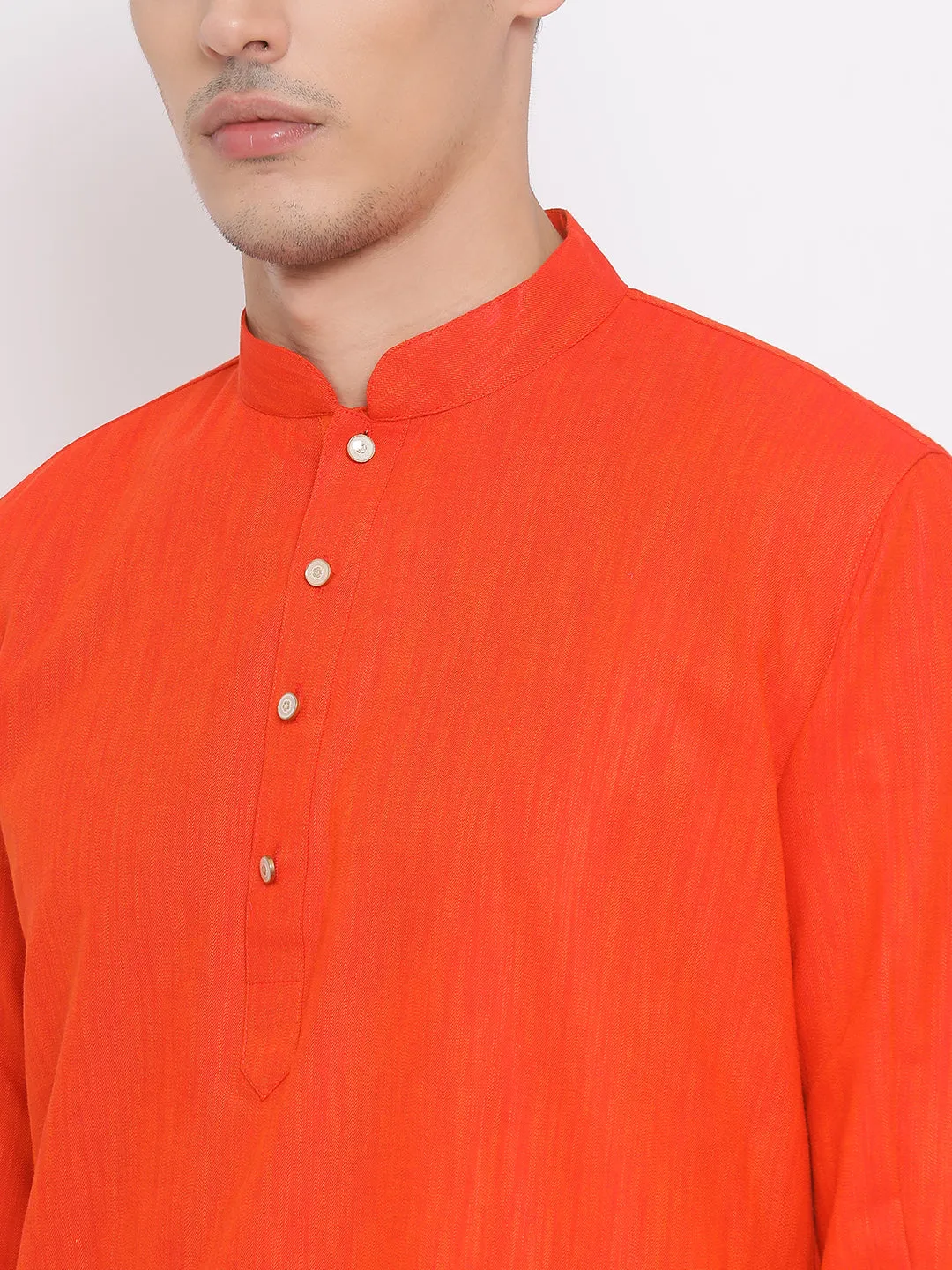 Men's Red Cotton Blend Kurta