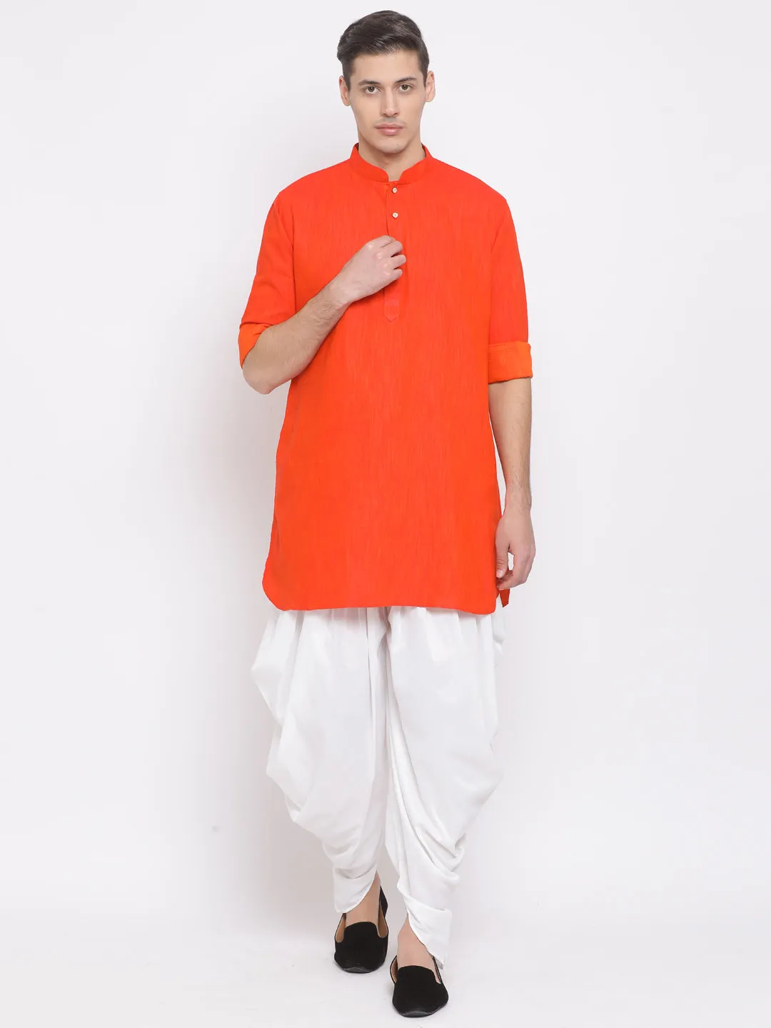 Men's Red Cotton Blend Kurta