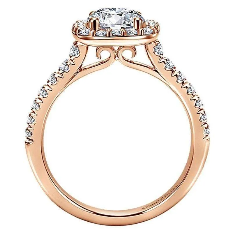 Mounting Only, Rose Gold Pave Diamond Engagement Ring with Halo