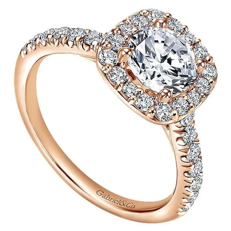 Mounting Only, Rose Gold Pave Diamond Engagement Ring with Halo