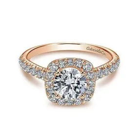 Mounting Only, Rose Gold Pave Diamond Engagement Ring with Halo