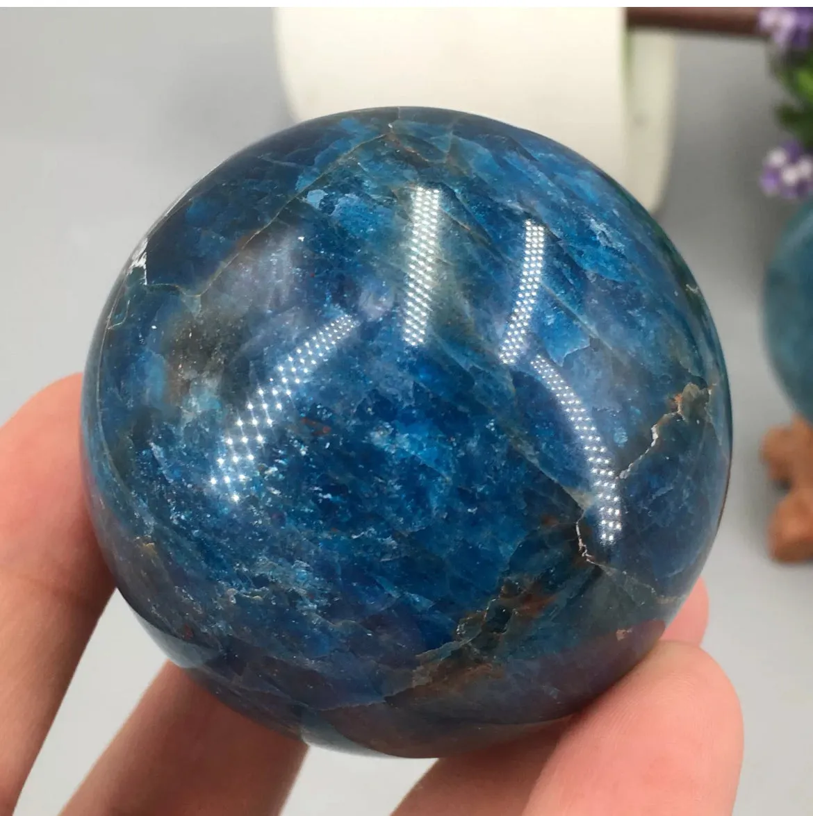 Natural Apatite Gemstone Sphere with Stand