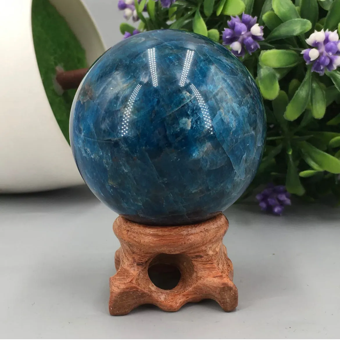 Natural Apatite Gemstone Sphere with Stand