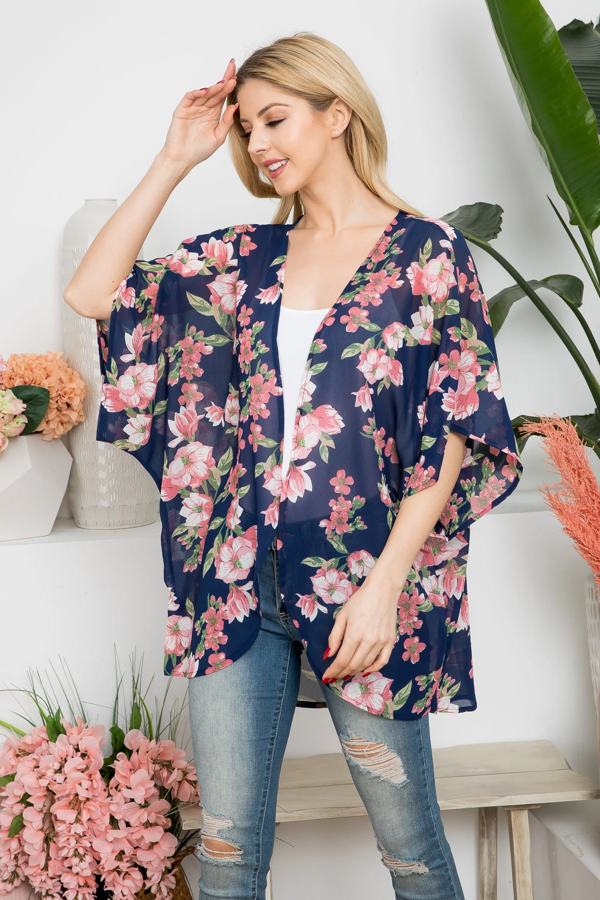 Navy Floral Kimono