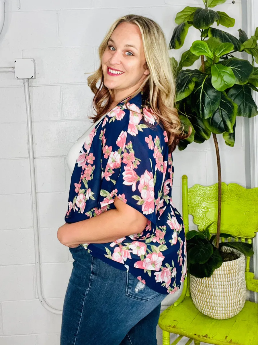 Navy Floral Kimono