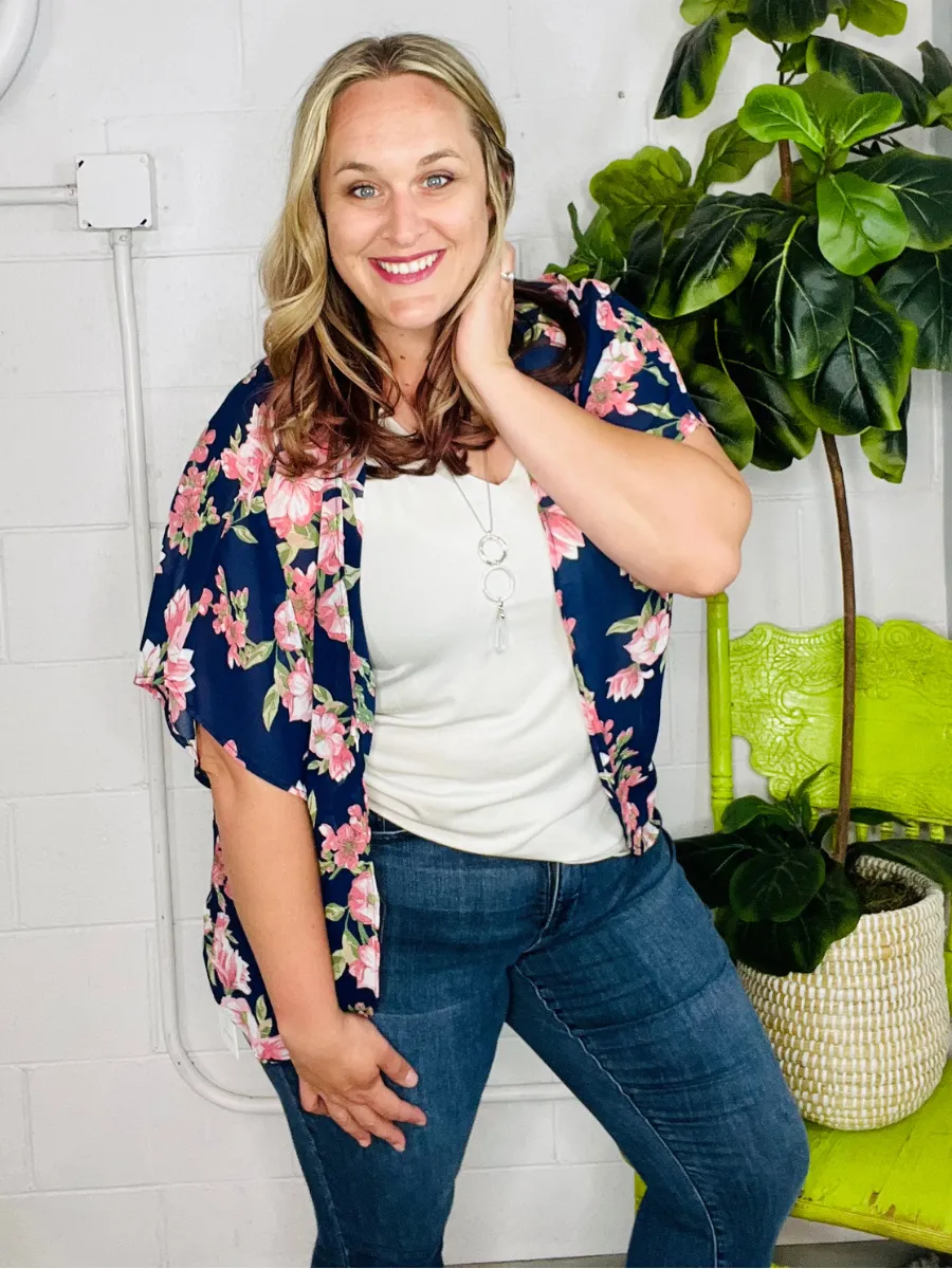 Navy Floral Kimono