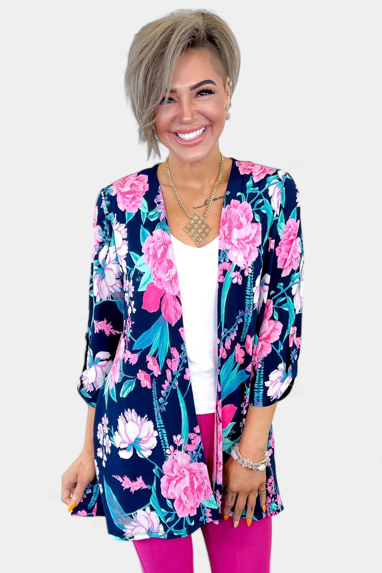 Navy Multi Floral Lizzy Cardigan [NO RETURNS]