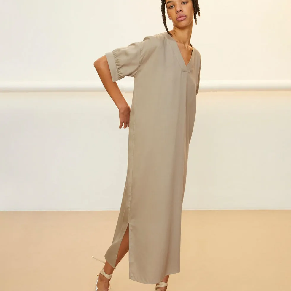 Nerisaa Light Desert Short Sleeve Maxi Dress In Tencel Sizes L & XL