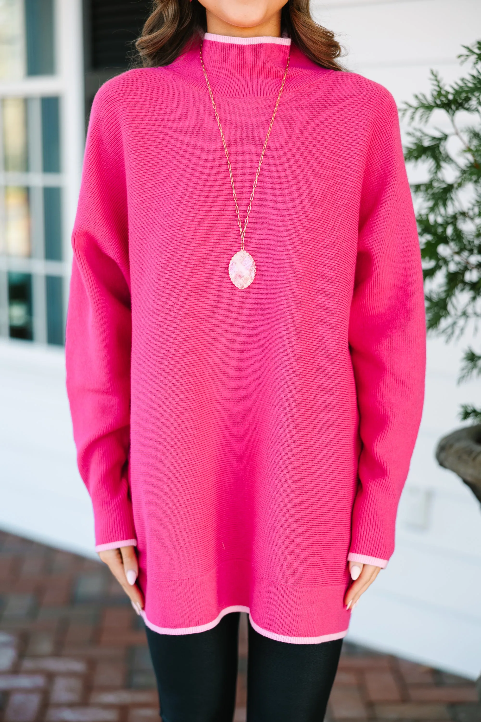 On The Line Hot Pink Mock Neck Sweater