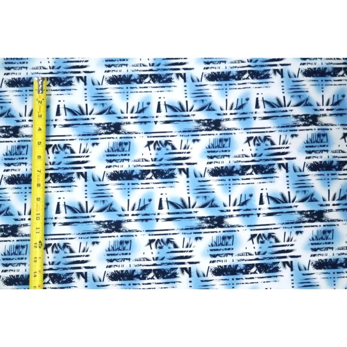 Palm Tree Border Abstract Print 100% Cotton Fabric -White/Blue C149B