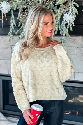 Pass The Bubbly Loose Weave Textured Sweater : Oatmeal