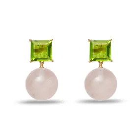 PERIDOT PINK QUARTZ DECO EARRINGS