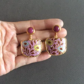 Pink batik porcelain with ruby studs