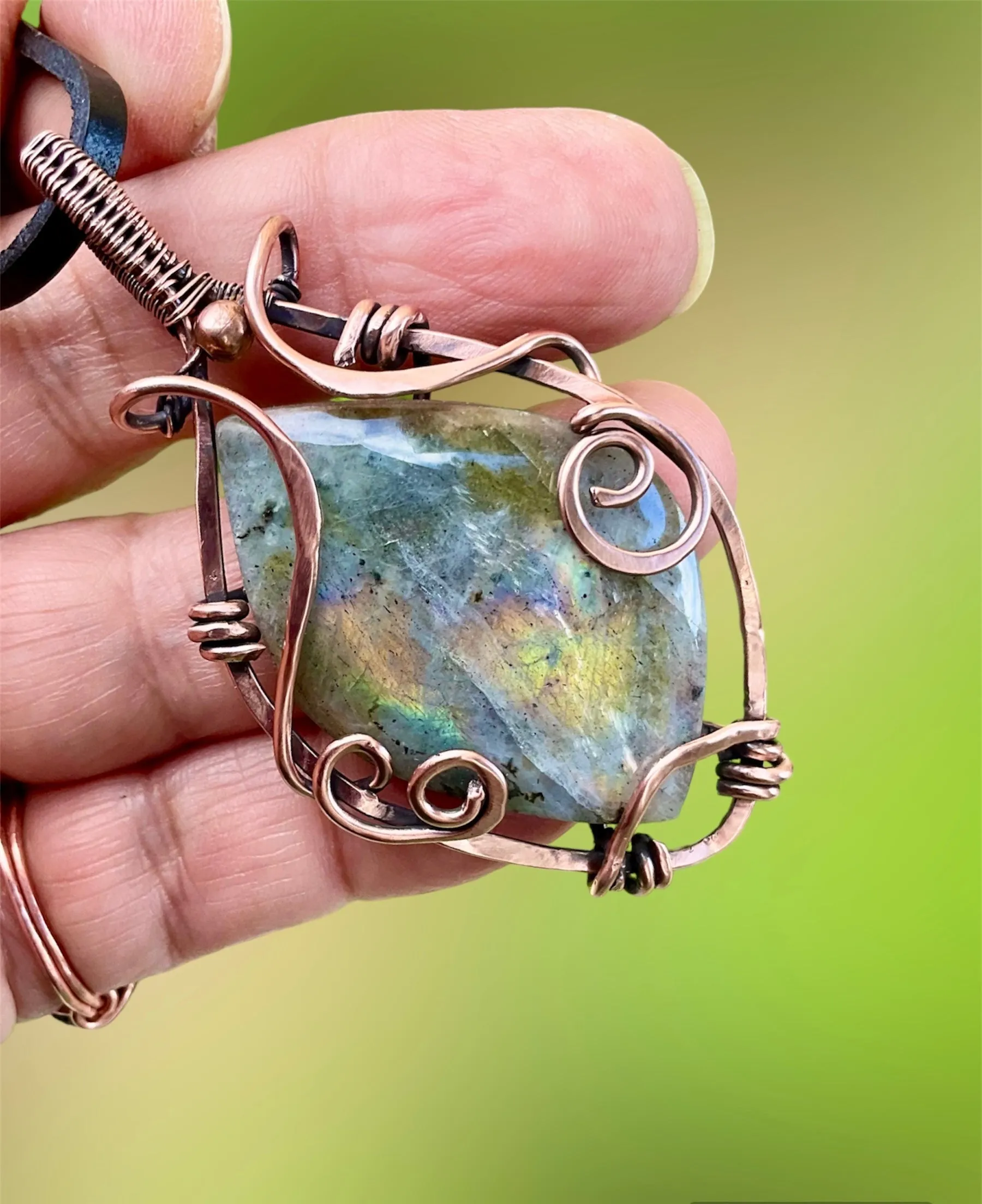 Pink Labradorite Wire Wrapped Pendant