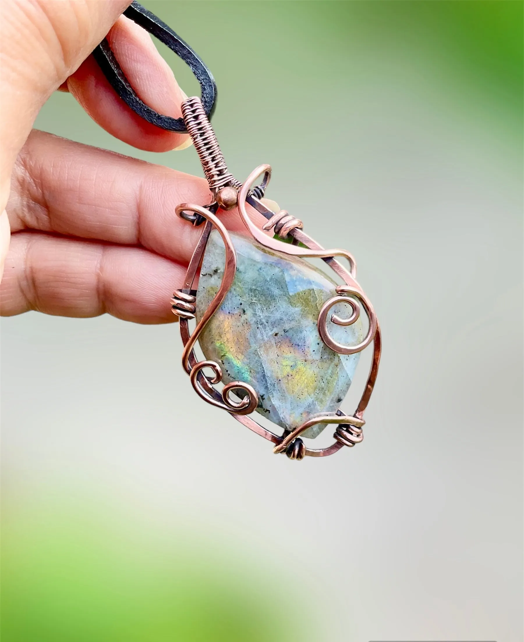 Pink Labradorite Wire Wrapped Pendant