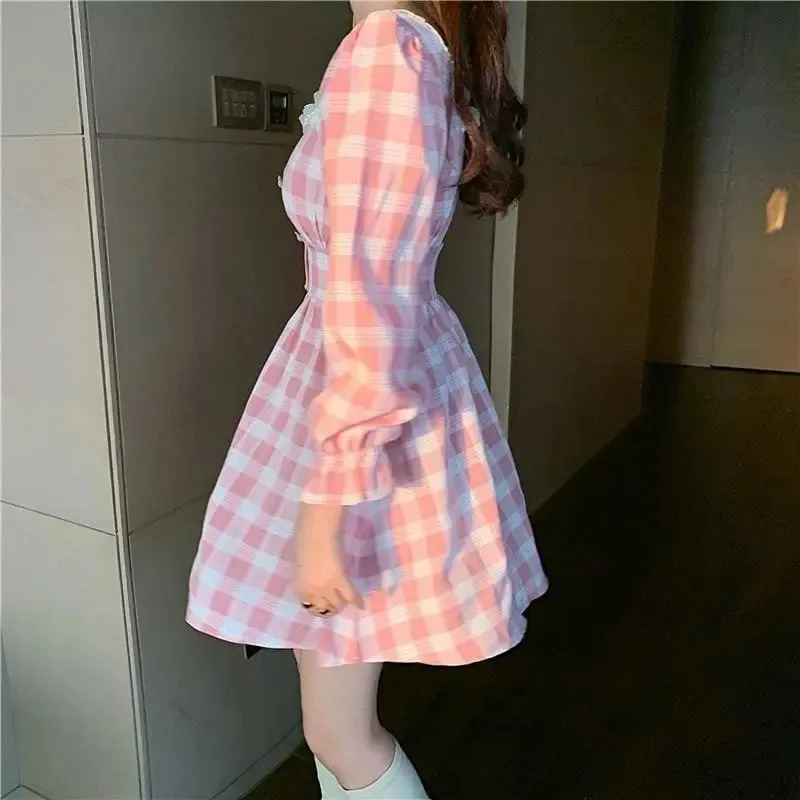 Pink Plaid Kawaii Princess Mini Dress