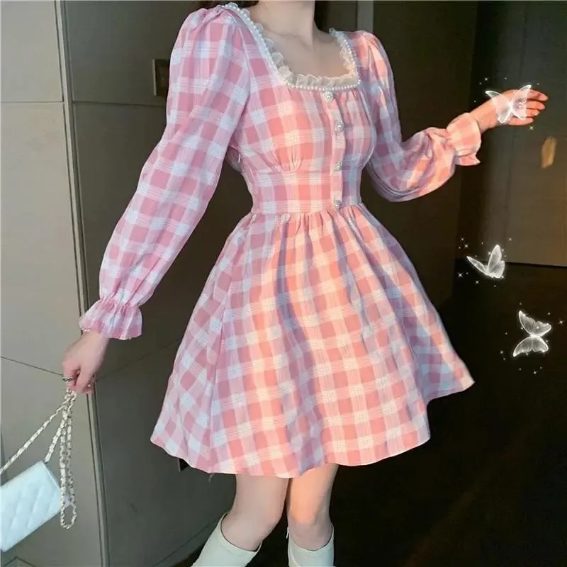 Pink Plaid Kawaii Princess Mini Dress