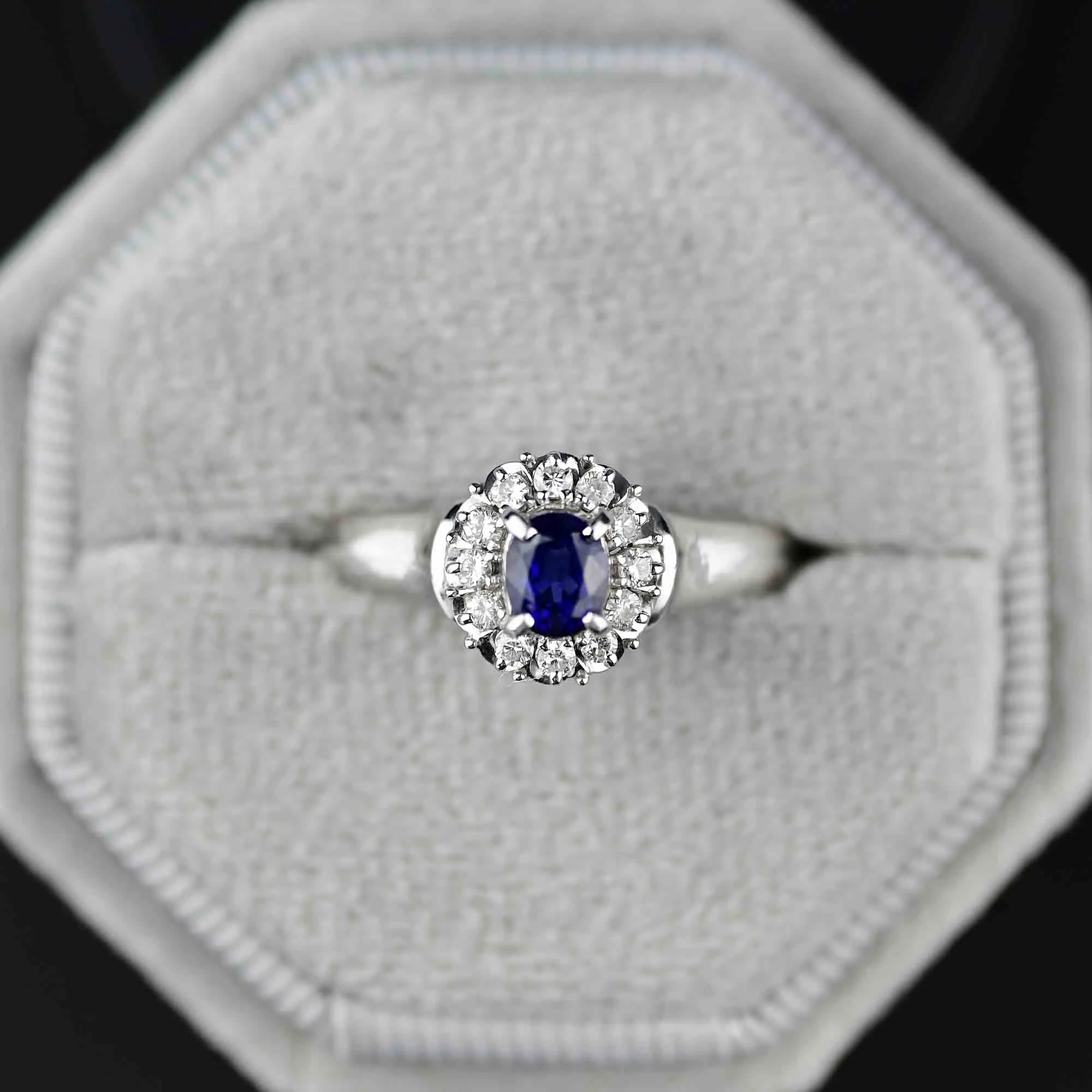 Platinum Diamond Halo Sapphire Ring, Princess Diana ON HOLD