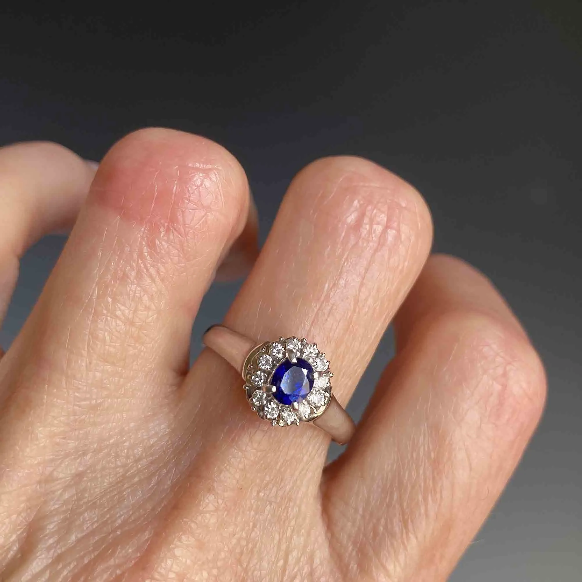 Platinum Diamond Halo Sapphire Ring, Princess Diana ON HOLD