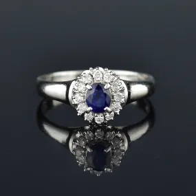 Platinum Diamond Halo Sapphire Ring, Princess Diana ON HOLD