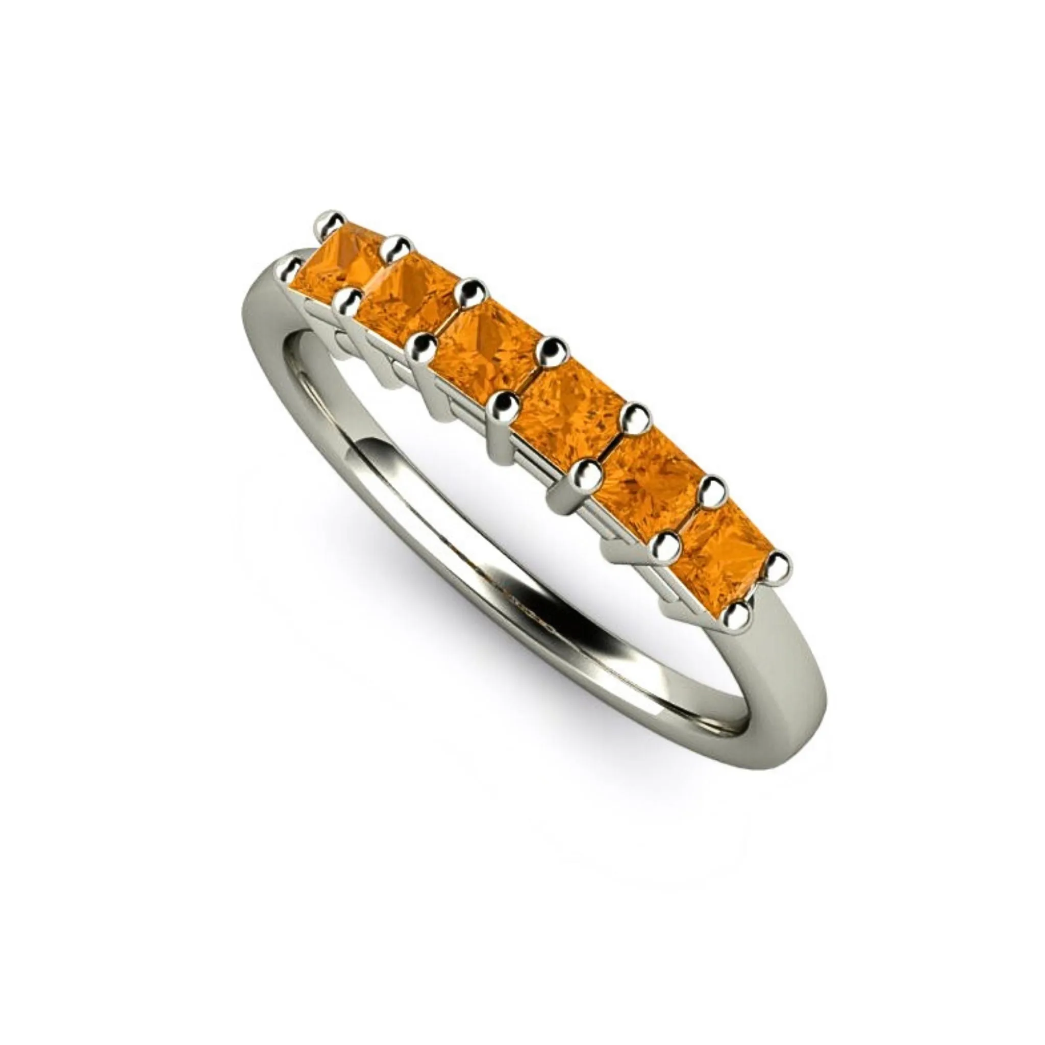 Princess Cut Citrine Band Stacking Ring November Birthstone