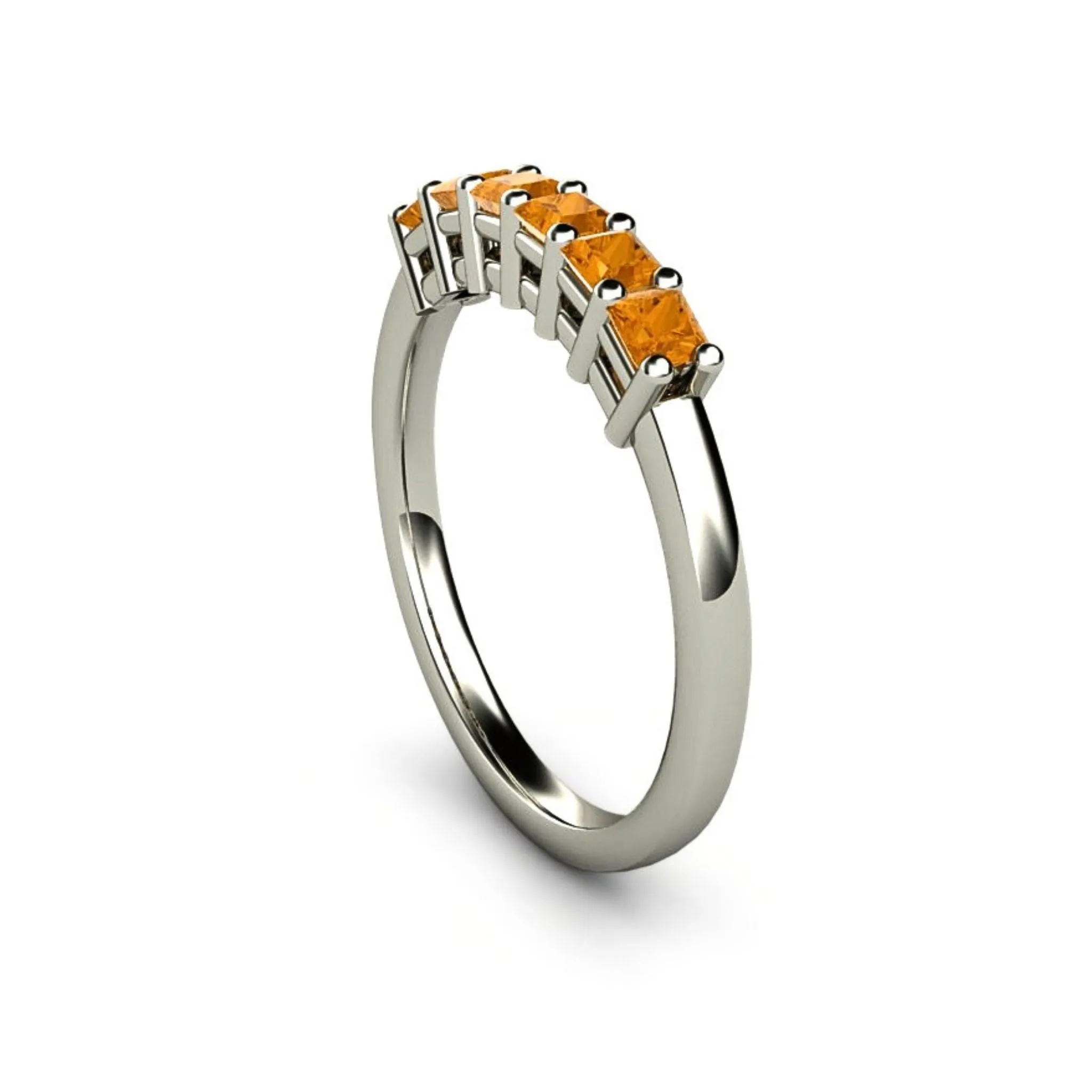 Princess Cut Citrine Band Stacking Ring November Birthstone