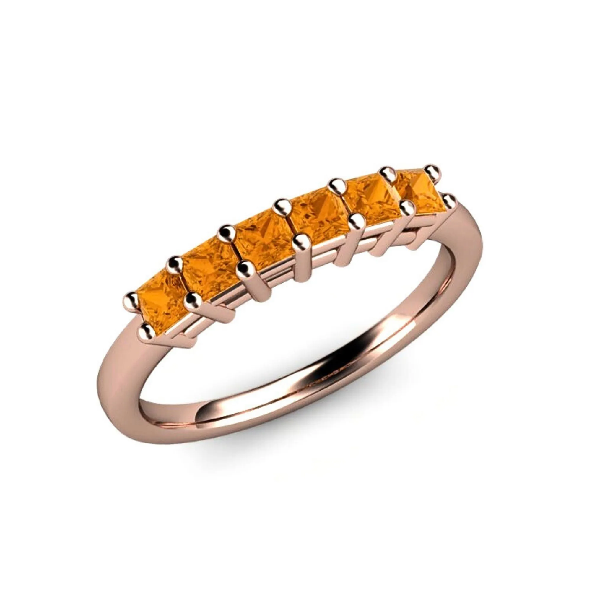 Princess Cut Citrine Band Stacking Ring November Birthstone