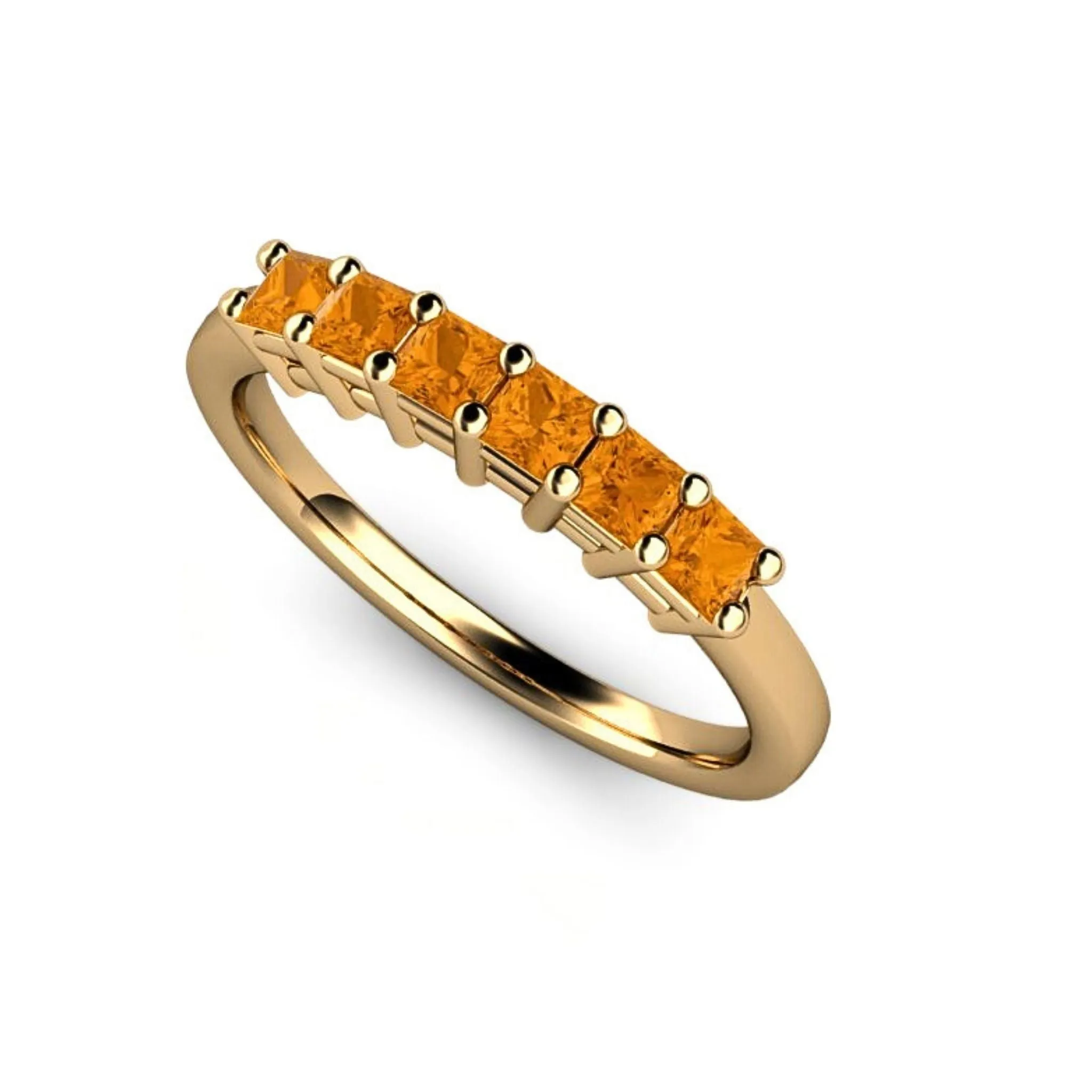 Princess Cut Citrine Band Stacking Ring November Birthstone