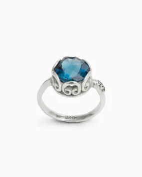 Princess Petroglyph Stone Ring - London Blue Topaz