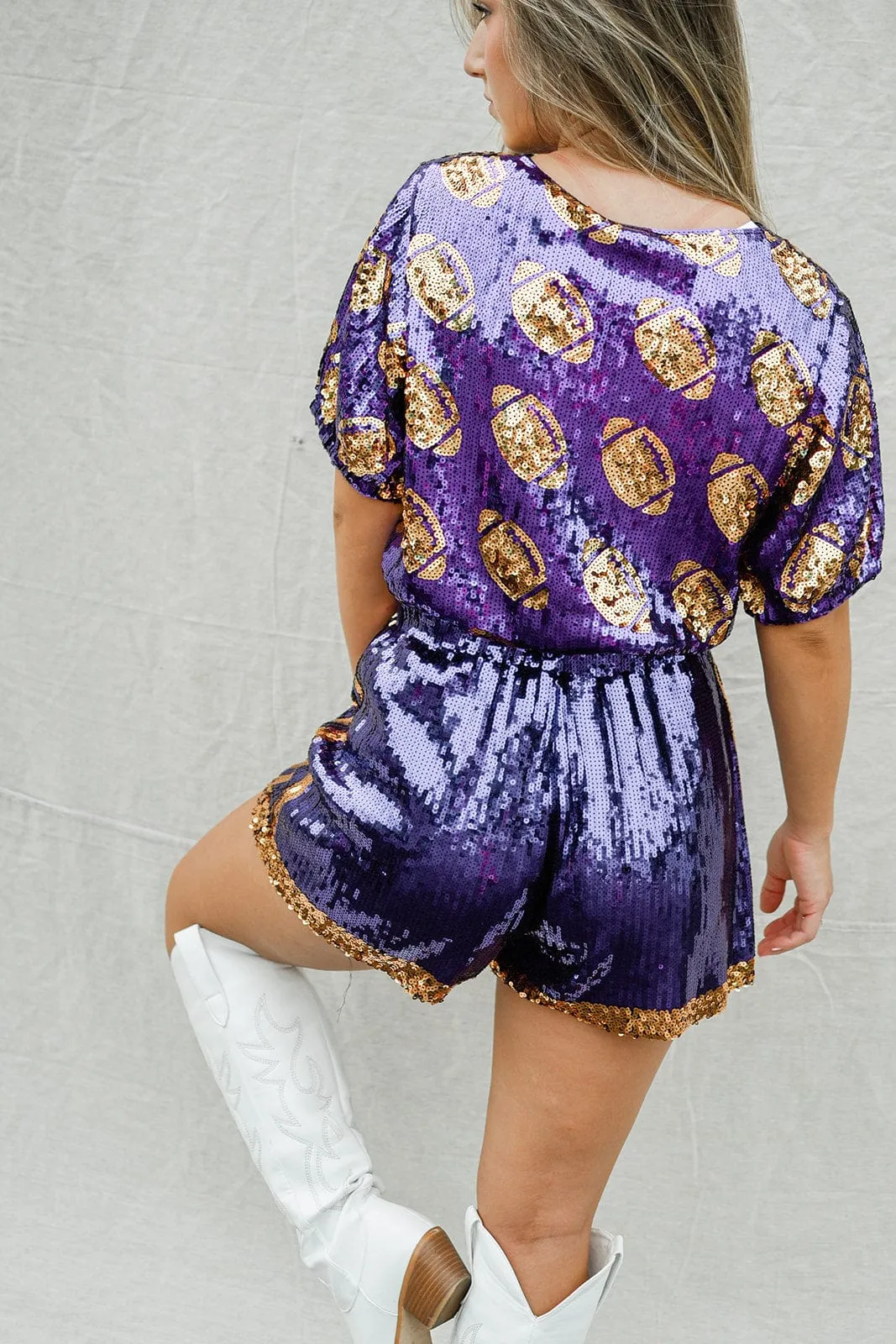 Purple & Gold Sequin Jersey Shorts